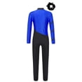 thumbnail image 4 of Kaerm 2 Pcs Gymnastic Ice Skating Outfit for Girls Mock Neck Jumpsuit Dance Bodysuit with Hair Tie Blue&Black 14, 4 of 7