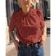 thumbnail image 5 of Blusa PRETTYGARDEN de verano bordada con ojales para mujer, marrón y rojo, 5 of 7