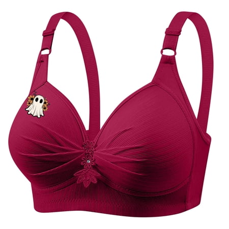 SMihono Women s Push Up Bra BC Cups Trendy Cute Ghost Graphic Adjustable Straps Wireless Comfort T-Shirt Bras Full Support Red XXXXL
