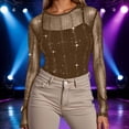 thumbnail image 2 of Womens Mesh Long Sleeve Blouse Elegant Solid Color Casual and Evening Wear Crew Neck Top Brown L, 2 of 5