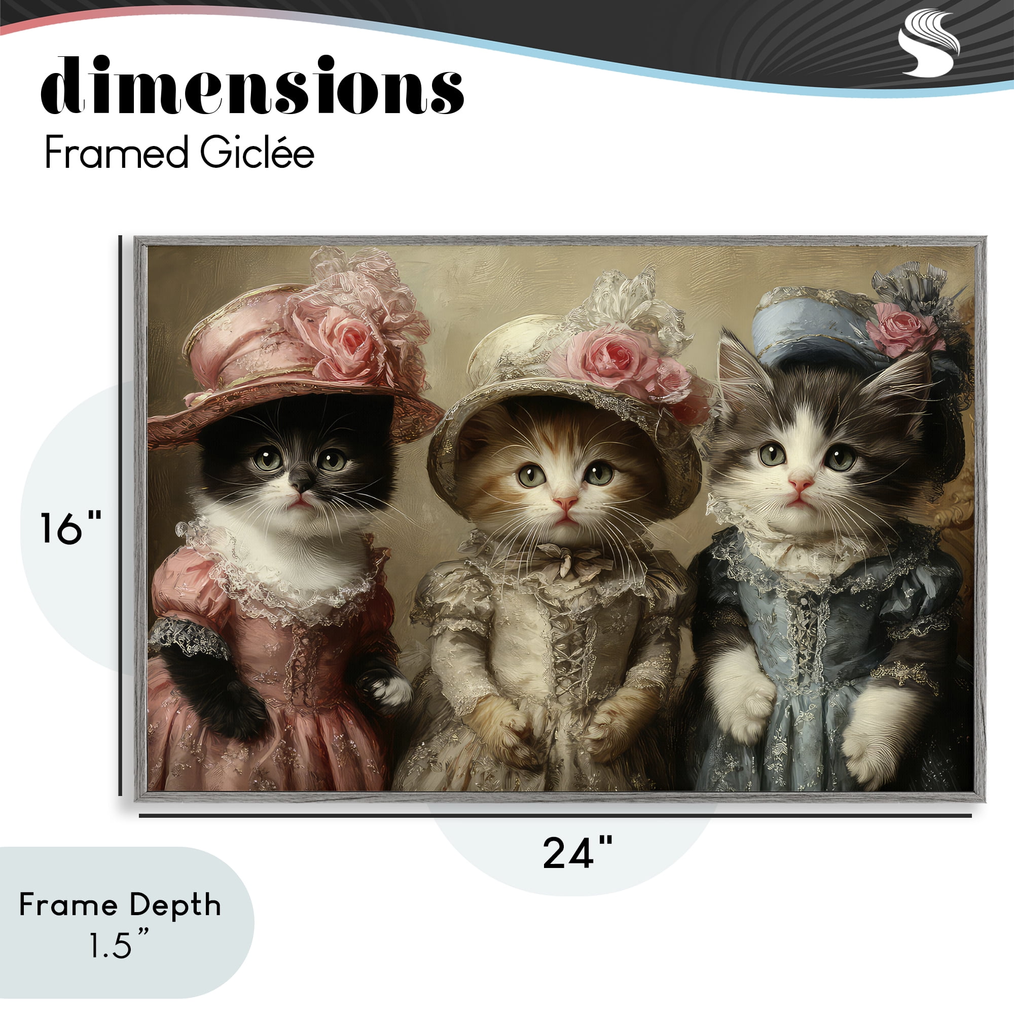 Stupell Industries Vintage Dress Cats Gray Framed Giclee Art, design by The Wands Want