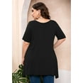 thumbnail image 6 of SHOWMALL Plus Size Tops for Women Tunic Clothes Short Sleeve Black Blouse 3X Summer Swing Tee Crewneck Clothing Flowy Shirt for Leggings, 6 of 7
