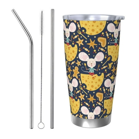 

Salouo Mouse Cheese Print 20oz Tumbler with Lid Stainless Steel Vacuum Insulated Tumbler Durable Insulated Coffee Mug Thermal Cup with Splash Proof Sliding Lid-Straw Three-piece Set