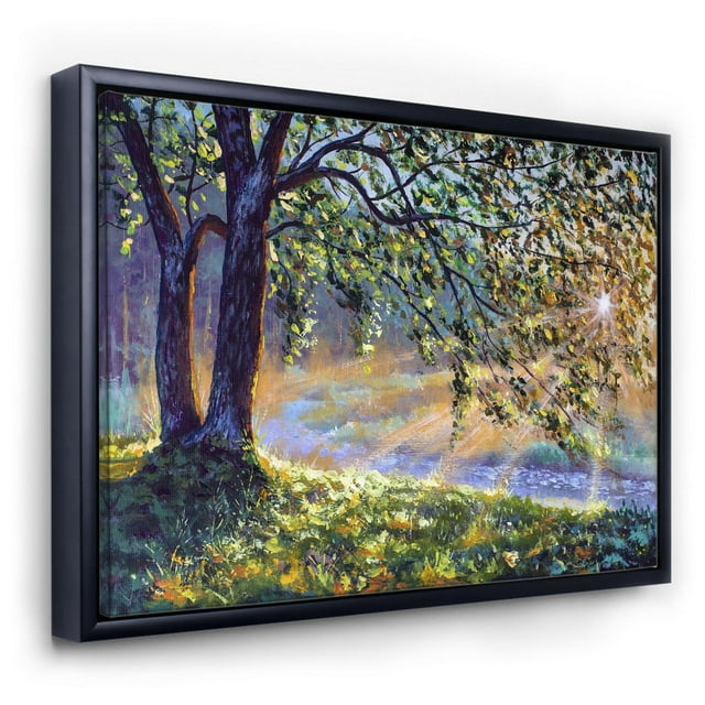 Designart Tree By River First Rays Of Afternoon Sun FLOAT FRAME WALL ART