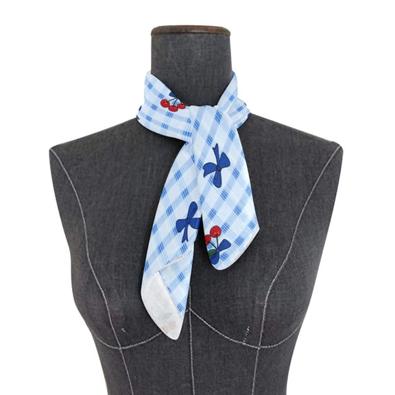 Square Scarf 24x24 Inch Cherry and Blue Bows Silky Satin Sun Protection Neck Scarf for Women Multi-Purpose Head Wrap Bandana for Hair Bag Decoration