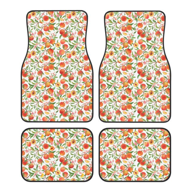 Fotbe Fruits Peach2 Juego de 4 Tapetes para Auto con Estampado – Alfombrillas de Goma Reforzada, Diseño Antideslizante, Protección para Todo el Año – Vehículos, Autos, Camionetas y SUVs