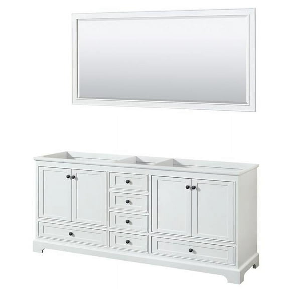 Wyndham Collection 80 in. Deborah White Double Bathroom Vanity without Countertop & Sinks with Matte Black Trim - 70 in. Mirror