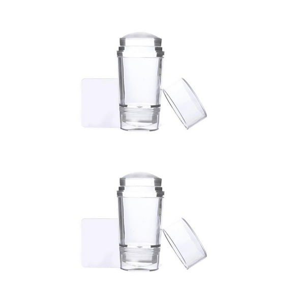 Qarigey Estampador de uñas de silicona de doble cabeza portátil DIY sello de estampado de uñas embudo plantilla redonda impresión Transparente 2Conjunto