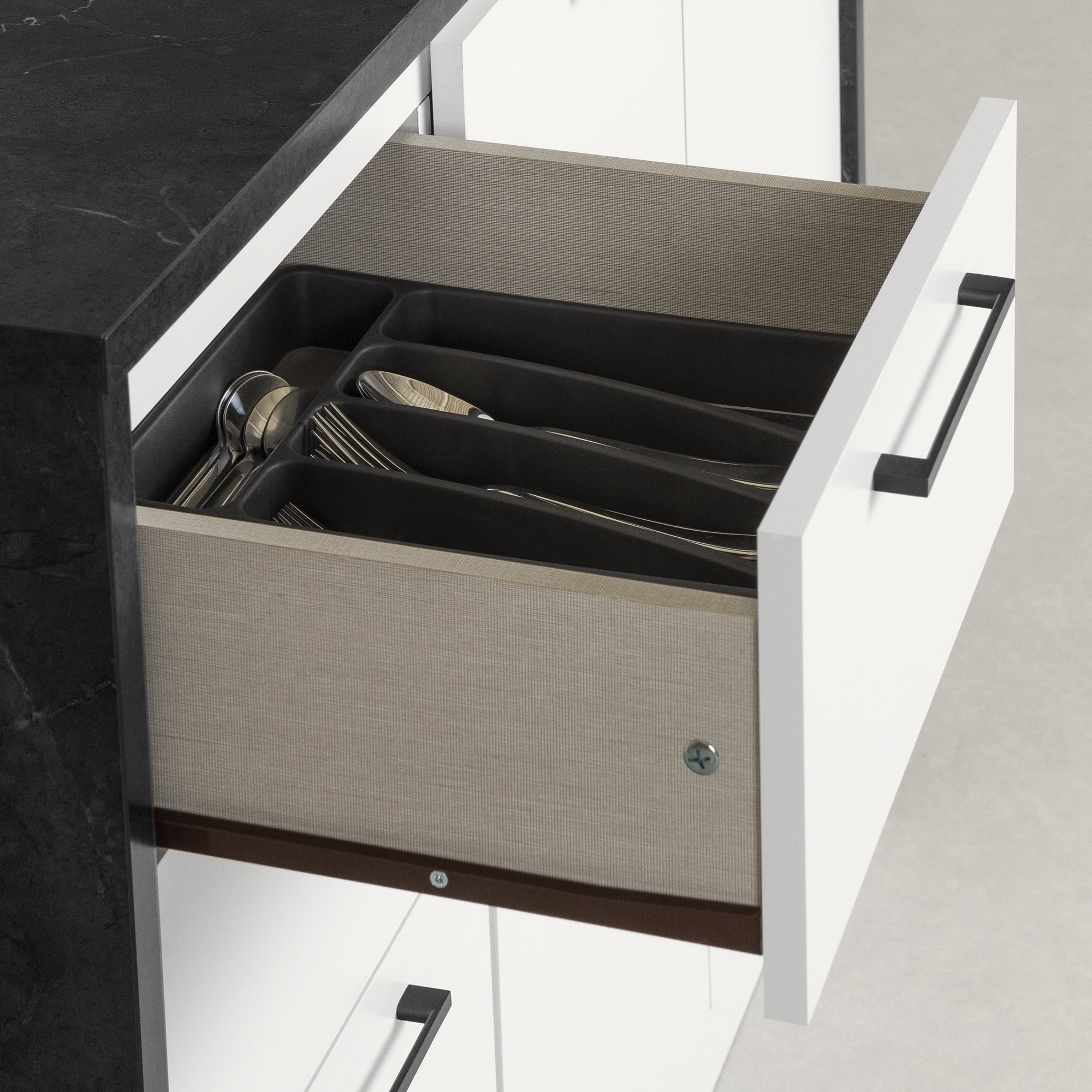 South Shore Myro Kitchen Island with Storage, in Faux Black Stone and White