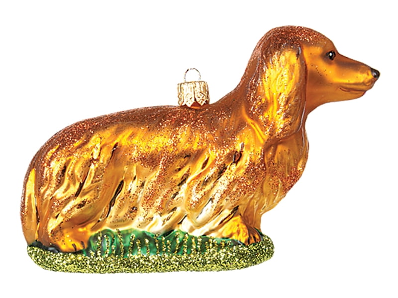 Dachshund Collectibles HAND MADE LONG HAIR DACHSHUND DOG 3" GLASS CHRISTMAS ORNAMENT/BALL