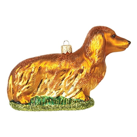 Long Hair Blonde Dachshund Doxie Dog Polish Mouth Blown Glass