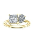 thumbnail image 1 of 1.00 Carat Excellent Princess & Pear Cut Real Diamond Latest Design Two Stone Ring for Ladies Solid 14K Yellow Gold Size 7.5, 1 of 1