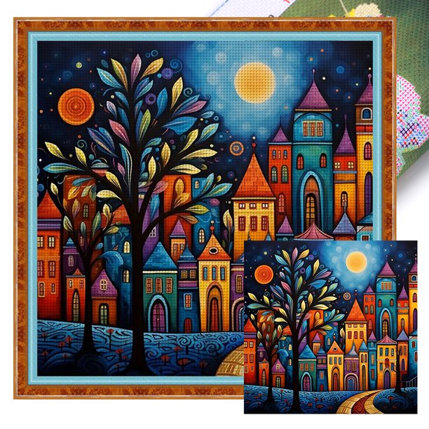 Kit Punto Cruz Colou House Hilo Algodón Ecológico Bordado 14CT 40x40cm Rojo