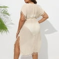 thumbnail image 4 of Pitauce Womens V-Neck Sheer Bathing Suit Cover Up Short Sleeve Boho Tassle Side Slit Beach Dress Plus Size Swimsuit Cover Up, 4 of 4