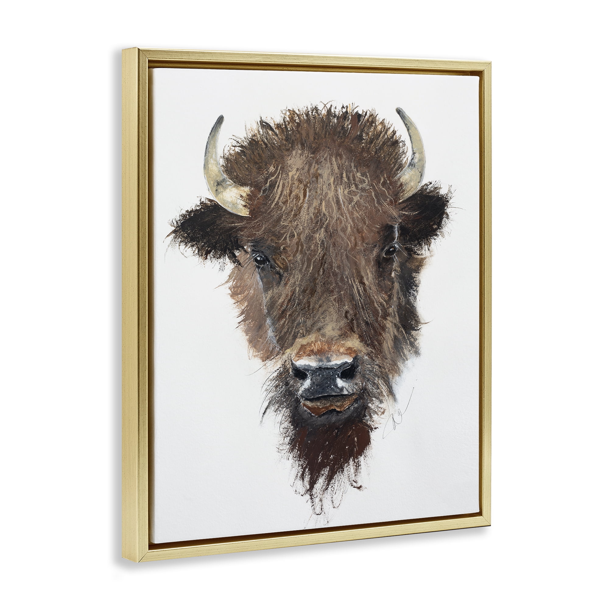 Stupell Industries Western Bison Visage Animals Painting Gold Floater Framed Canvas Art Print Wall Art, 17 x 21