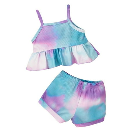 

3M Baby Girls Clothes Baby Girls 2PCS Outfits Sleeveless Suspender Tops Shorts Set 6-9M Baby Girls Tie-dyed Summer Outfits Purple