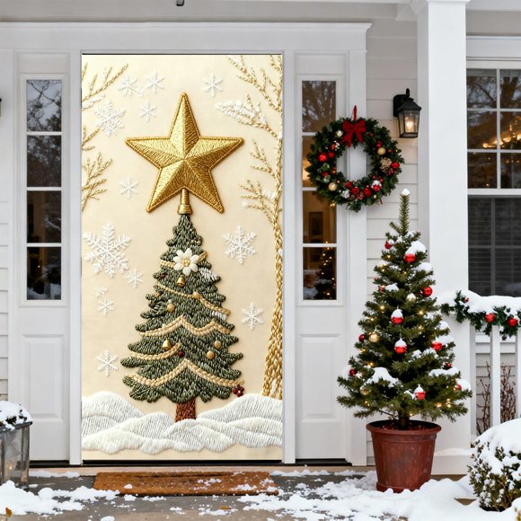 Mineart Christmas Snowman Door Cover Festive Design Decorative Door Curtain Hanging for Home Entryway Party Holiday Decoration