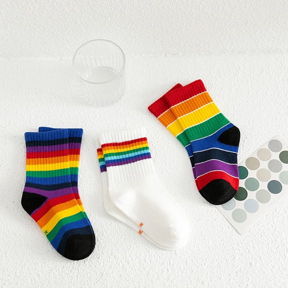 HOMEMAXS Cotton Socks for Kids with Rainbow Assorted Color Middle Socks Size 3 Pairs