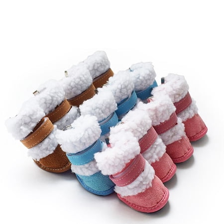 TureClos 4PCS Pet Cold-Proof Anti-Slip Warm Fuzzy Fleece Dog Boots Rain Snow Puppy Shoes Pet Four-legged Shoes