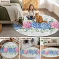 thumbnail image 5 of Blue Pink Hydrangea Round Area Rug 7Ft Washable Circle Rugs for Dorm Laundry Room, Eucalyptus Leaves Wooden Summer Botanical Non-Slip Carpet Floor Mats Indoor Outdoor Carpet Runner Home Decor, 5 of 8