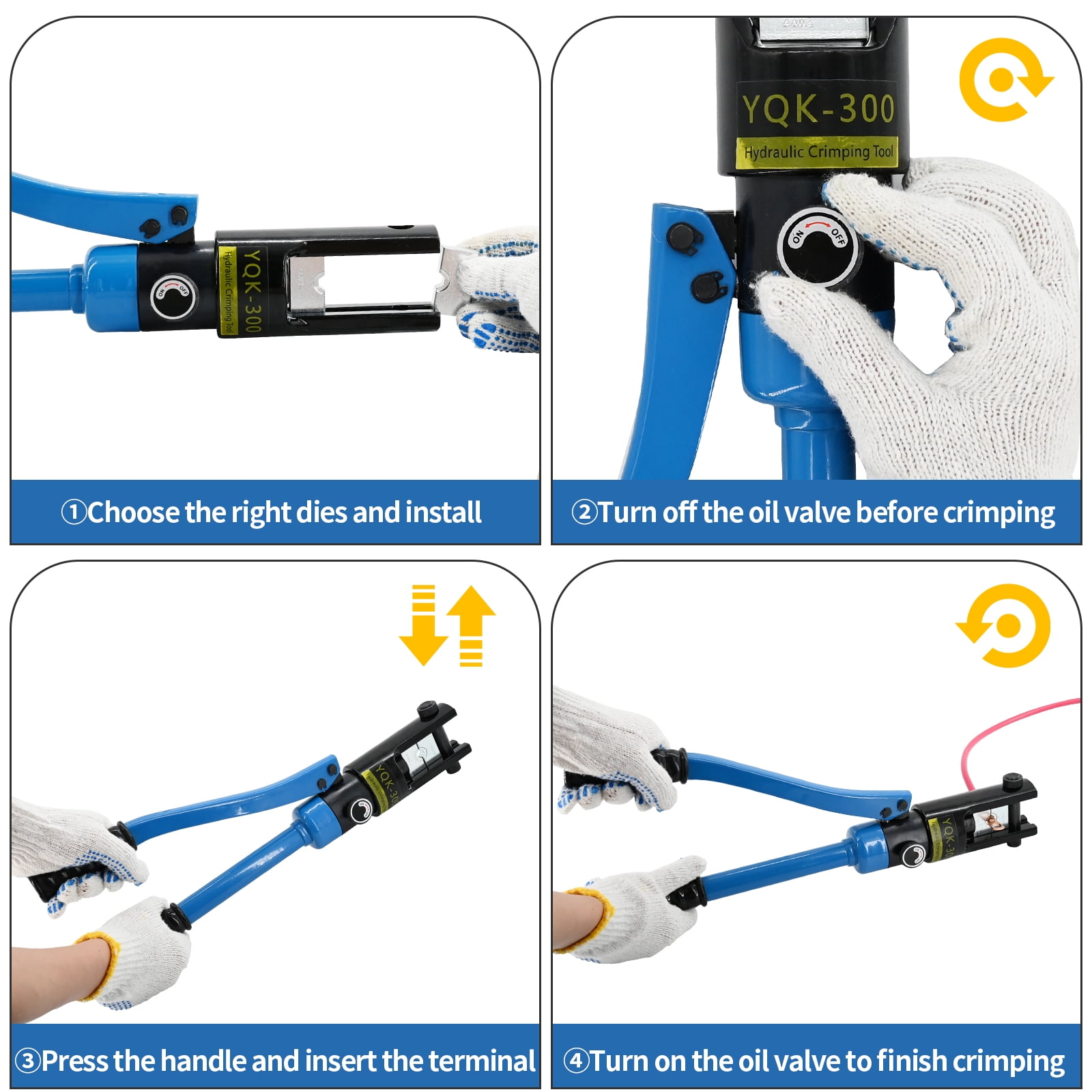 LCyindu 16T Hydraulic Battery Cable Crimper 8 AWG to 600 MCM Hydraulic Crimping Tool Cable Lug Crimper Electrical Terminal Wire Crimper with 13 Pairs of Dies Kit, Blue
