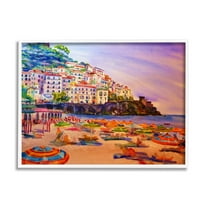 Stupell Industries Summer Beach Landscape Nature Painting White Framed Art Print Wall Art, 14 x 11