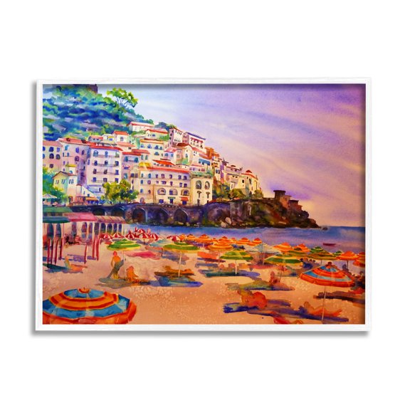 Stupell Industries Summer Beach Landscape Nature Painting White Framed Art Print Wall Art, 14 x 11