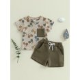 thumbnail image 3 of Baby Toddler Boy Summer Outfit 6 12 18 24 Months 2T 3T Waffle Tractor Print Short Sleeve T-shirts Solid Elastic Waist Shorts 2 Piece Summer Set, 3 of 9