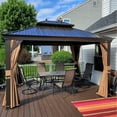 thumbnail image 2 of PURPLE LEAF 10' X 12' Outdoor Hardtop Gazebo Patio Wide Aluminum Frame Metal Double Roof with Heavy Duty Netting and Curtains for Permanent Hard Top Pavilion Screen, Khaki, 2 of 15