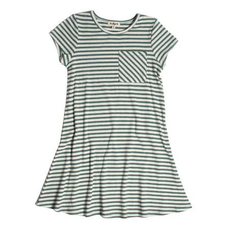

KIDPIK Girls Short Sleeve Stripe Pocket Swing Dress Size: 2T - XXL (16)