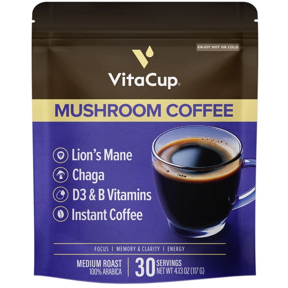 VitaCup Mushroom Instant Coffee, 30 Servings
