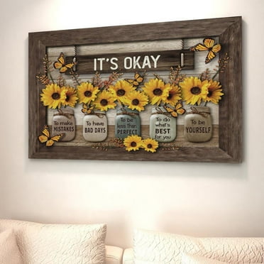 Sunflower Wall Art Butterfly Framed Can 12 x 18inch