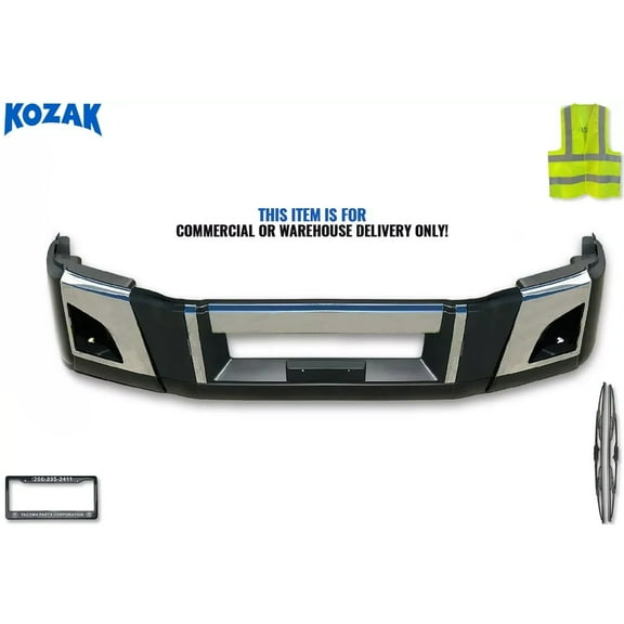 Bumper Plastic Set with Fog Light Holes and Chrome Trim Set Compatible with Volvo VNL 2018 