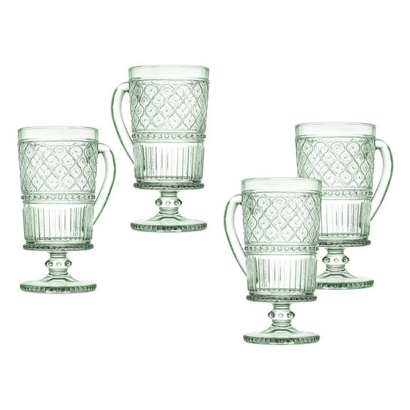 Godinger Glass Coffee Mugs, 12 oz, Green, Set of 4, Claro Collection, Coffee Cups with Handle, Vintage Decor, Microwave Safe, Reusable