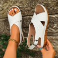 thumbnail image 2 of Hurxie Womens Wedge Sandals Comfortable: Buckle Ankle Strap Low Wedge Sandals Dressy Breathable Memory Foam Insole Casual Walking Summer Shoes White 6, 2 of 8