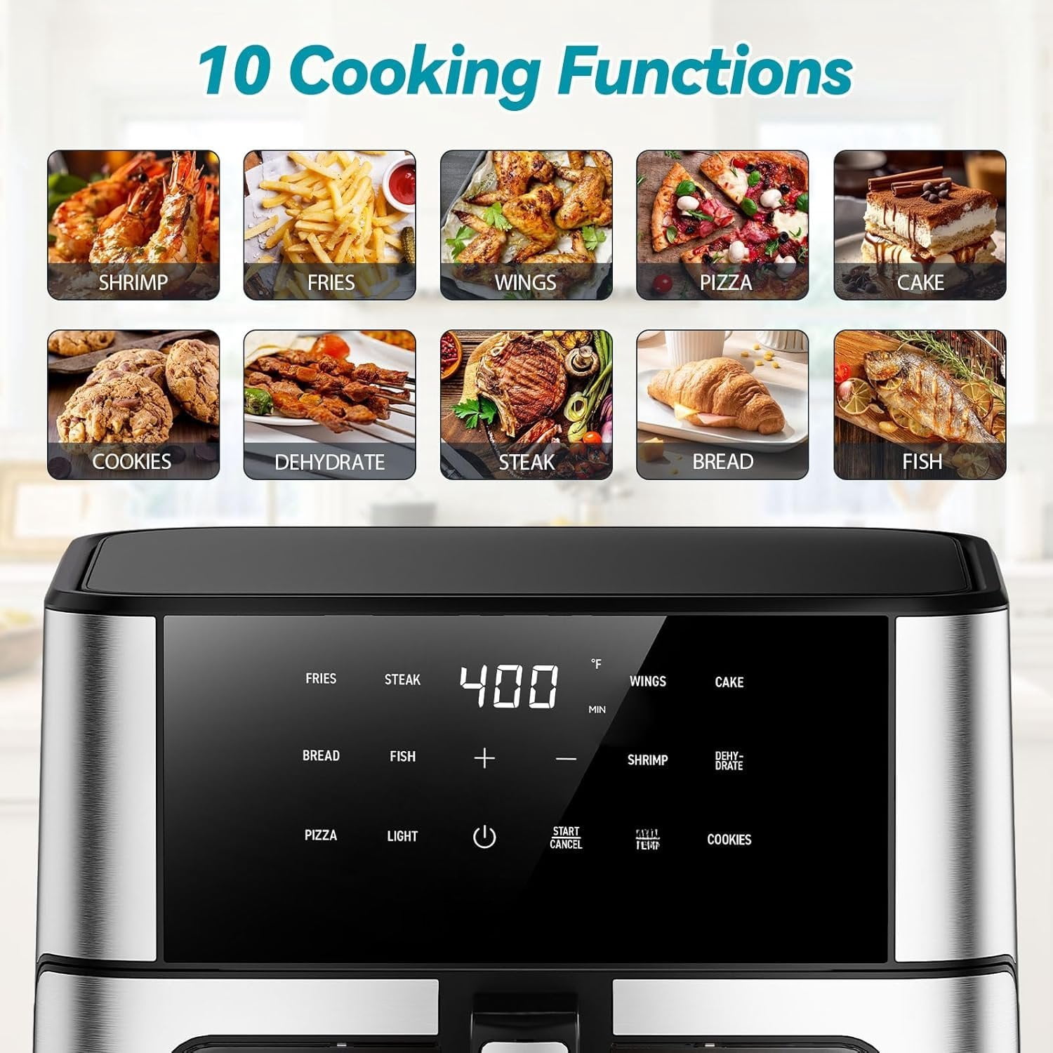 Air Fryer 10.2 QT Oilless 1700W Large Capacity Oven Air Fryers Cooker with 10 Preset, Large AirFryer for Families Visual Cooking Window, Non- Basket, Included Recipe