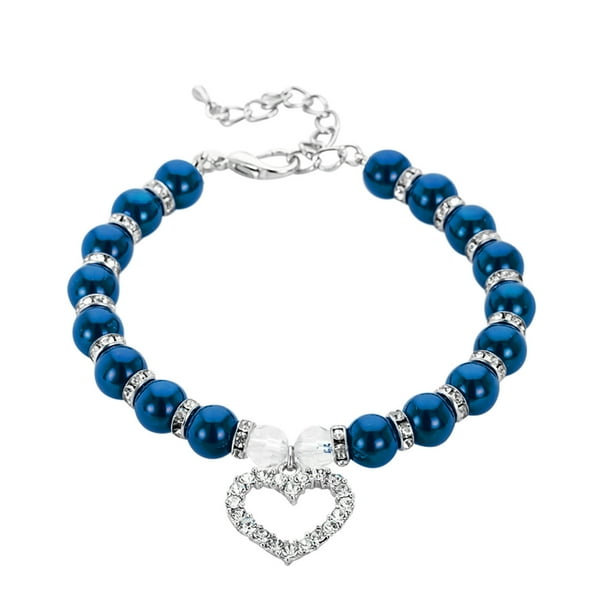 Collar ajustable del perro del diamante - aleación con las perlas, decoración del corazón - para los animales domésticos pequeños/medianos, ajuste de moda, seguro
