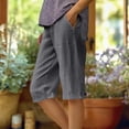thumbnail image 2 of HKYNLAG Bermuda Shorts For Women Linen Shorts Knee Length Elastic Waist Long Shorts Casual Summer Shorts Petite Capri Pants Dressy Beach Comfy Pull On Shorts With Pockets Gray 2XL, 2 of 5