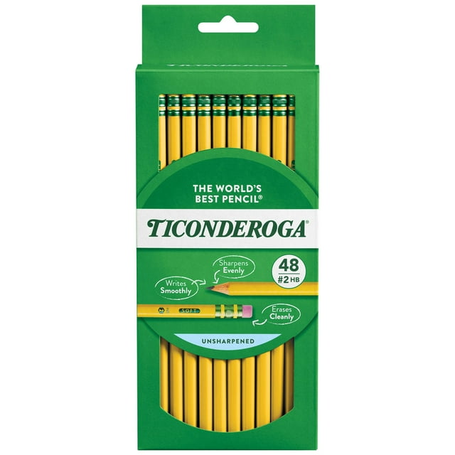 Lápices Ticonderoga en caja de madera, 2 HB, amarillo suave, 48 unidades