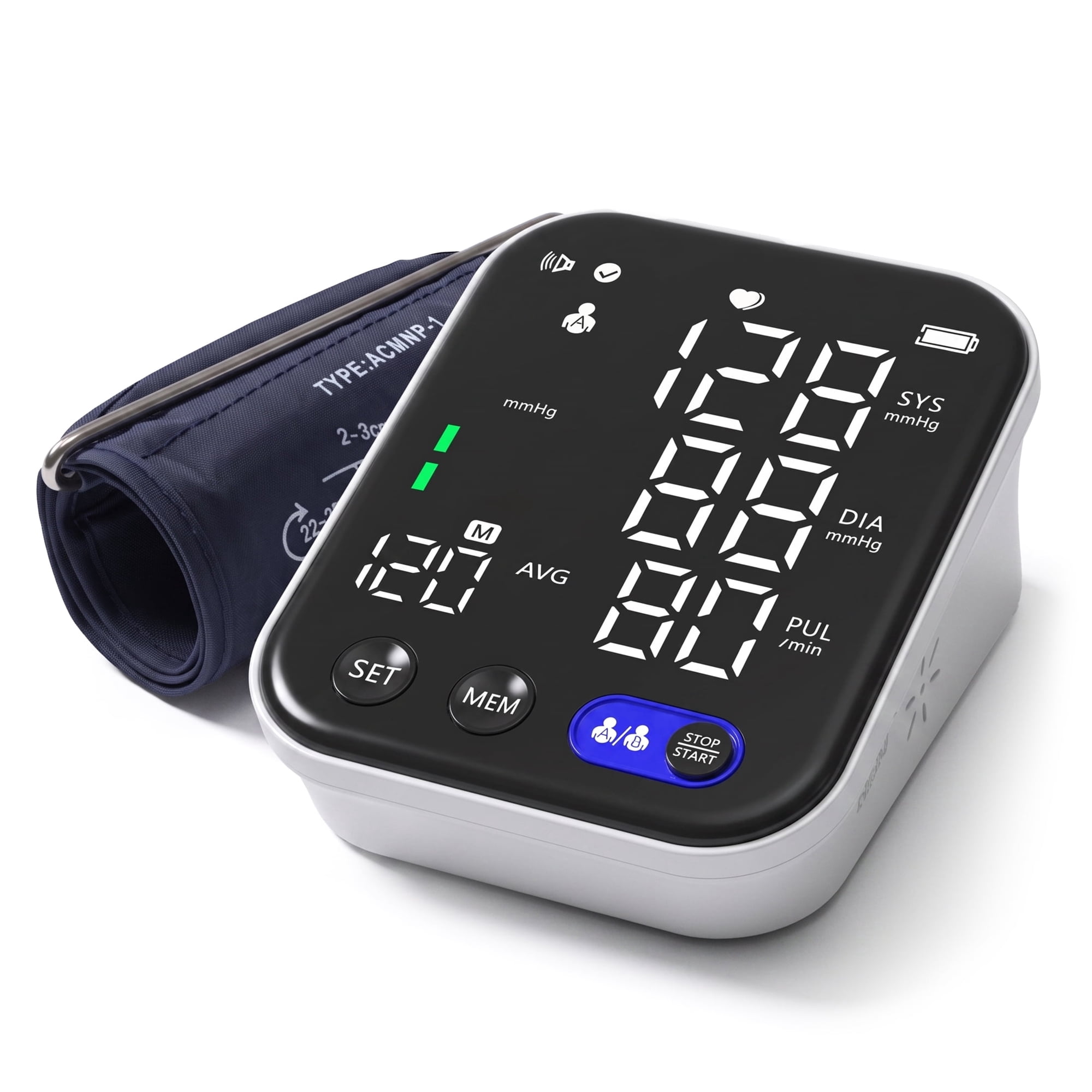 BDUN Upper Arm Blood Pressure Monitor with 2x120 Memory, Adjustable Cuff (8.7"-12.6"), Large LED Display