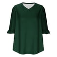 thumbnail image 7 of ALLLIST V-Neck Tops for Women Summer 3/4 Sleeve Blouse Ruffle Plain Green Fashion Pullover Clothing for Ladies, 7 of 7