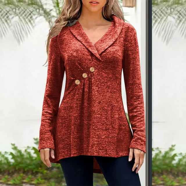 Hauts Grande Taille pour Femmes, Col en V Décontracté, Manches Longues, Blouse Ample