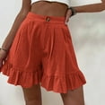 thumbnail image 6 of QLEICOM Womens Athletic Shorts, Plus Size Shorts, Solid Casual Wide Leg Ruffle Loose High Waist Shorts Pants Yoga Shorts, Running Shorts, Comfy Beach Shorts, Cycling Shorts Watermelon Red Size 12, 6 of 6