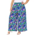 thumbnail image 2 of DARING DIVA Women's Plus Boho Floral Palazzo Trousers Pants 1X Dark Blue Purple, 2 of 6