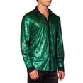 thumbnail image 4 of INSPIRE CHIC Glitter Dress Shirts for Men's Button Long Sleeves Disco Sparkly Shirt Green XL, 4 of 5