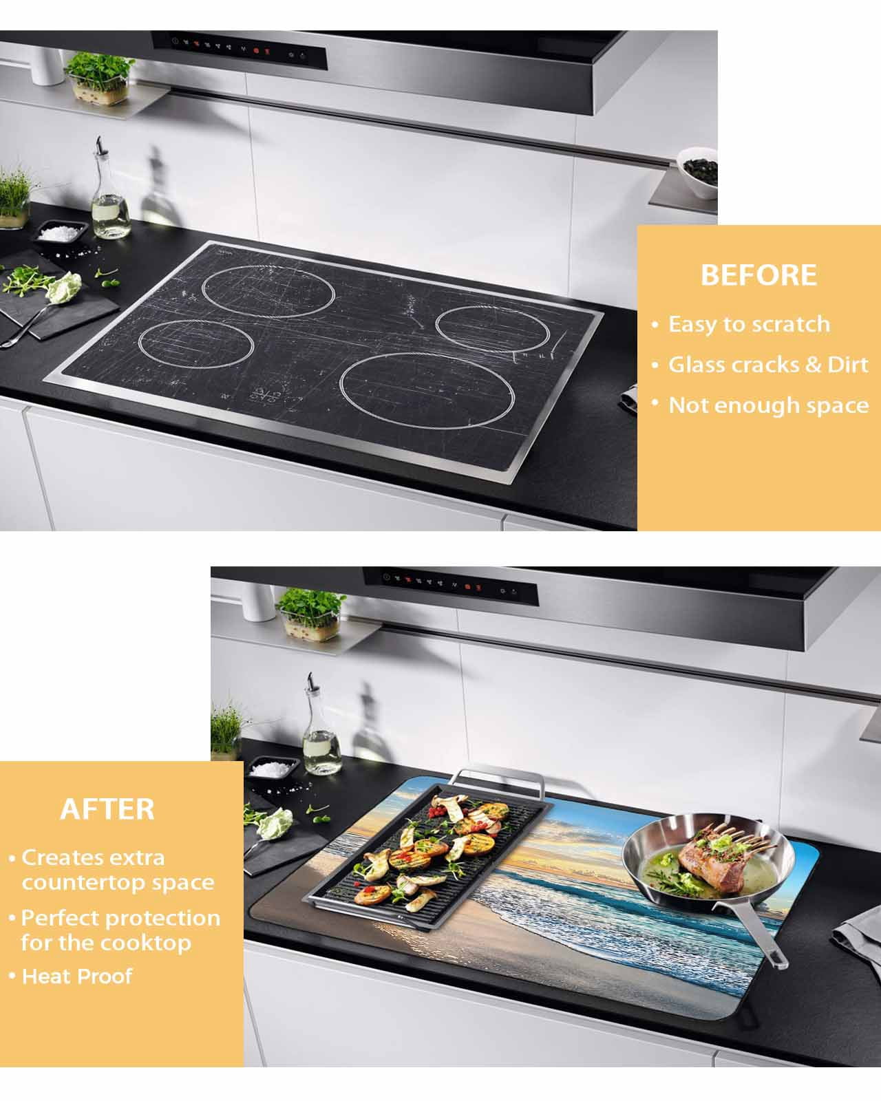 nqOlkjepod Large Induction Cooktop Protector Mat 24"x21", Ocean Coastal Stove Top Covers for Electric Stove, Beach Sun Blue Sky Nature Scenery Stove Burner Cover Mats, Glass Top Stove Cover