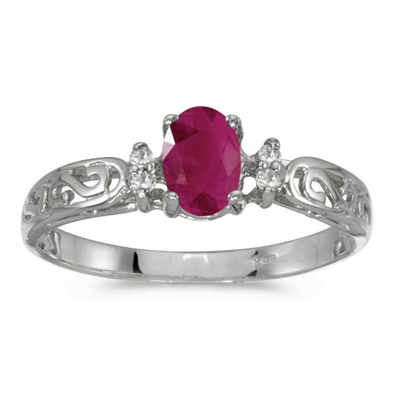 10k White Gold Oval Ruby And Diamond Ring