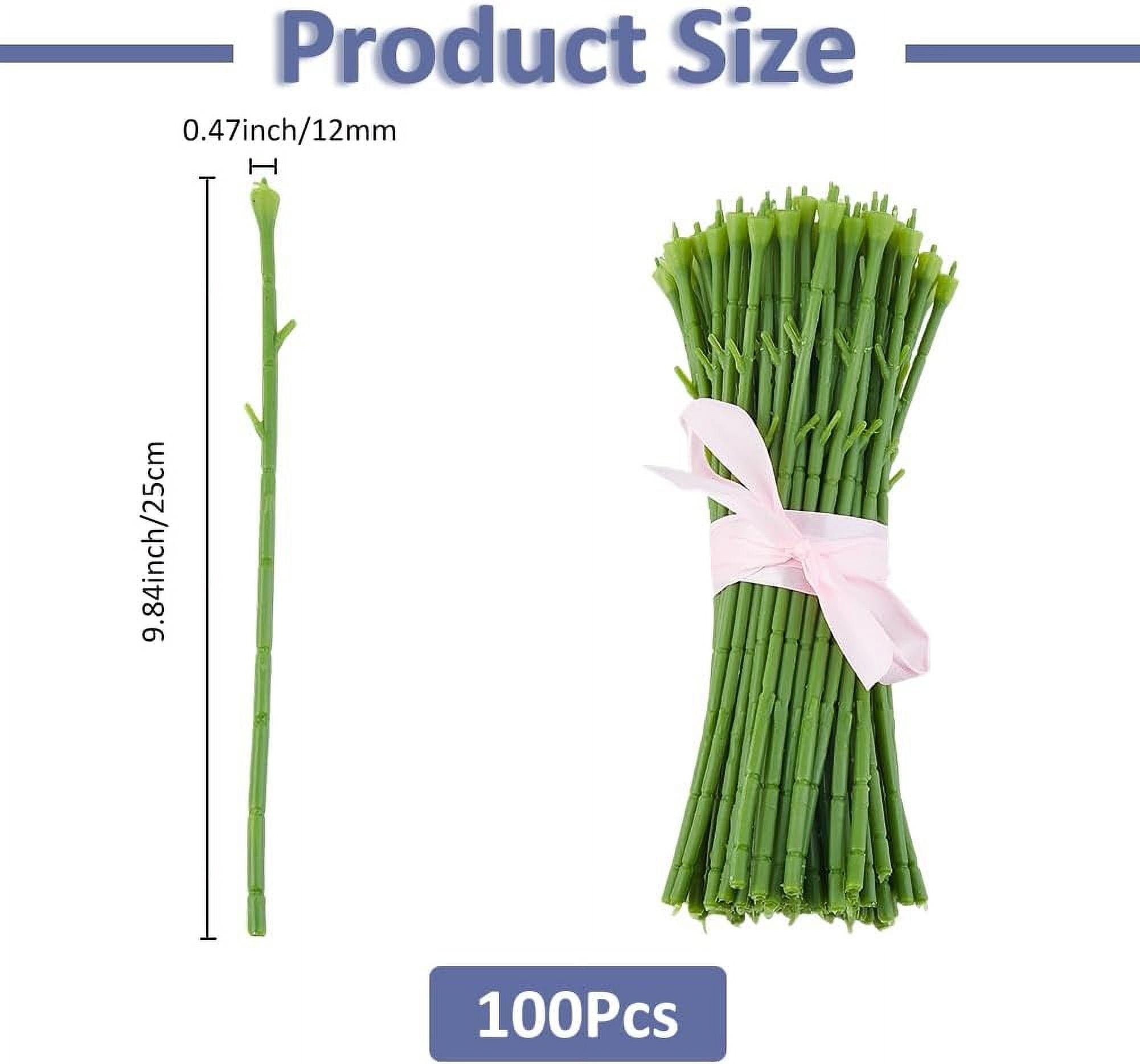100Pcs 9.84inch Artificial Flower Stem Floral Wire Stem Plastic Rose Stem Floral Arranging Stem Wrap Green Flower Rod for Wedding Bouquets Flower Arrangement 100pcs