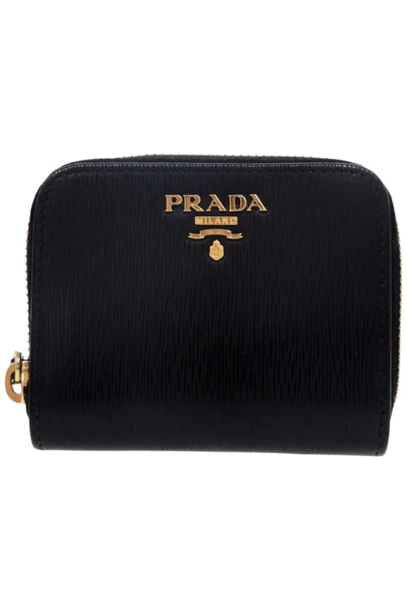 Pre-Owned Prada Round Zipper Wallet 1MM268 Leather Gold Hardware Black Coin Case 0691... (Good)