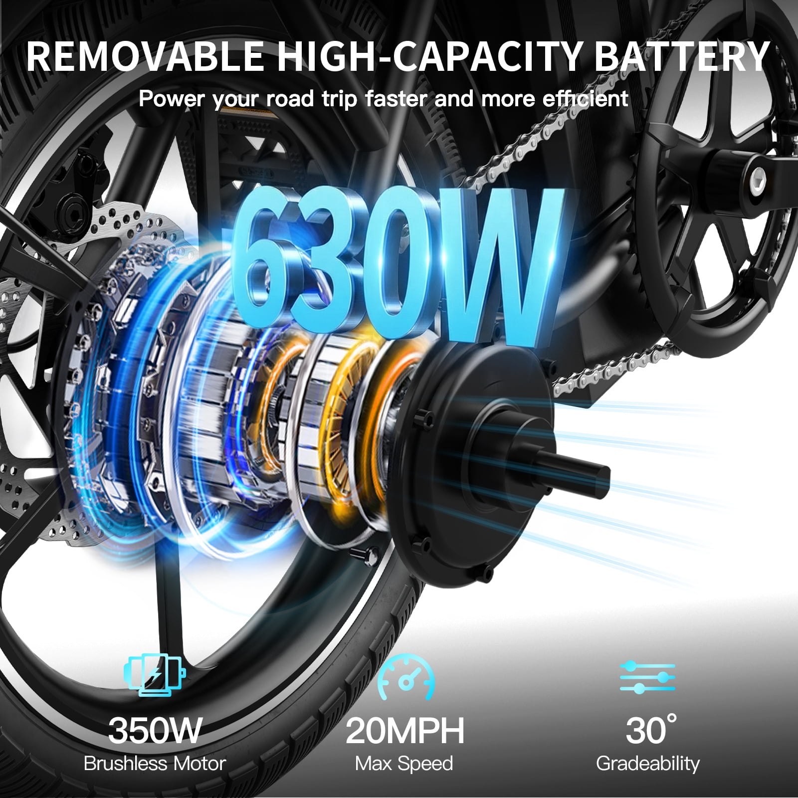 WINDHORSE 16" Folding Electric Bike for Adults, 20mph, 19-35mile Range, 630W Peak,  Removable Battery, Seat Suspension, LCD Display, Commuter Ebike